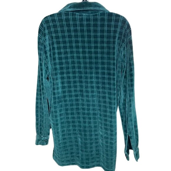 Vintage Womens Green Velet Velour Button Up Long Sleeve Top u Flaw Size Medium - Picture 6 of 8